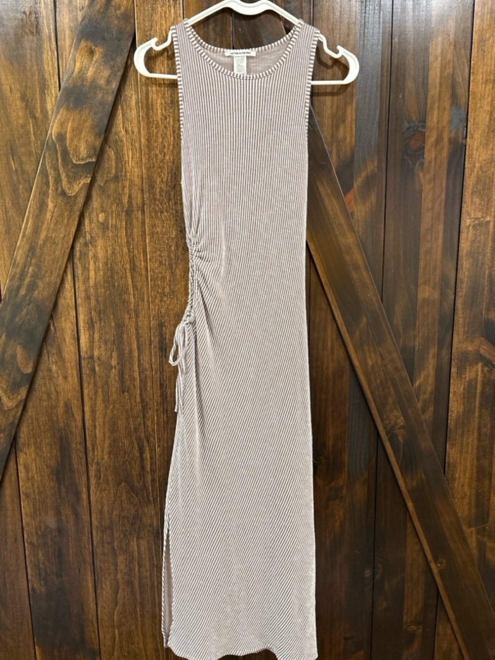 Caution to the Wind Ruched Midi Dress Striped Bodycon L - Picture 2 of 5